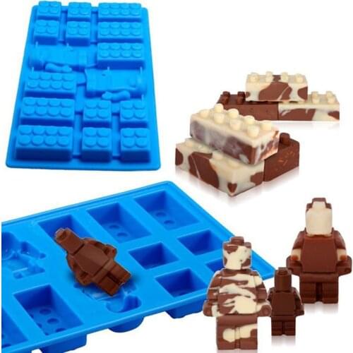 New Building Blocks Robot Ice Tray Silicone Mold for DIY Chocolate Candy Ornaments Plaster Fondant Mould Kitchenware Baking Tool