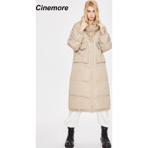 Cinemore 2020 Winter New fashion Womens white duck down jacket women Long stylish silhouette Parkas thickened Coat 82039
