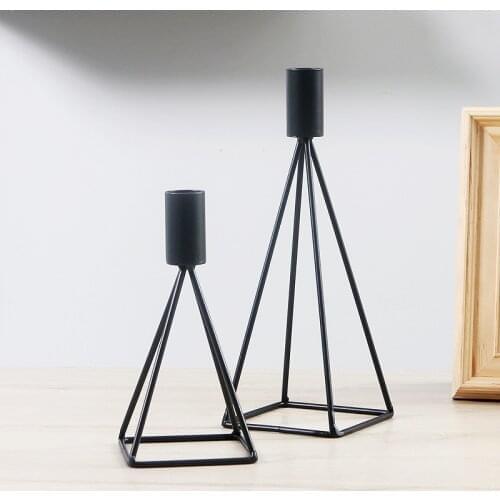 Candle Holders Romantic Simple Geometric Hollow Out Metal Candlestick Container for Home Shops Black Desktop Home Decoration