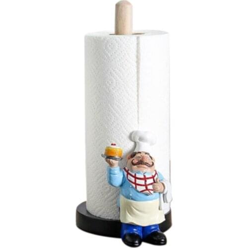 Resin Chef Double-Layer Paper Towel Holder Figurines Creative Home Cake Shop Restaurant Crafts Decoration Ornament