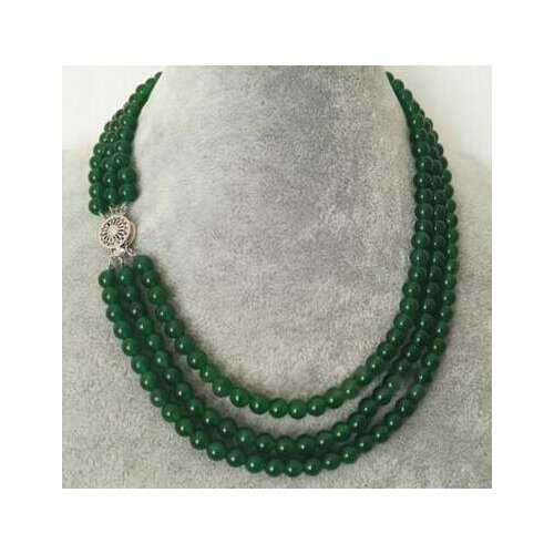 Stunning 3rows 8mm round crude jade agate beads necklace
