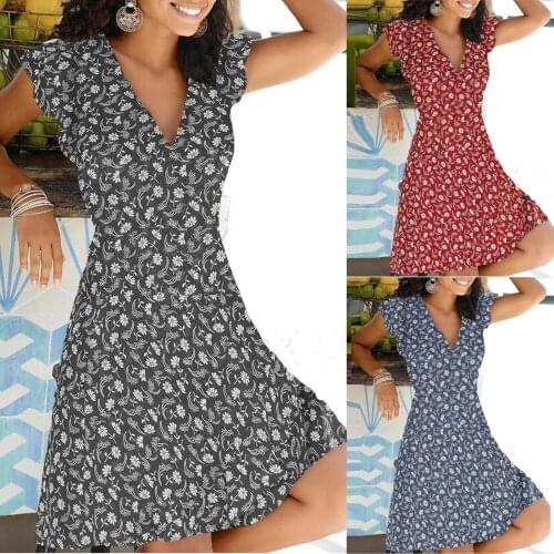 SAGACE V-neck casual flower print set short sleeve waist womens dress sexy youth girl series womens dress платья 2021