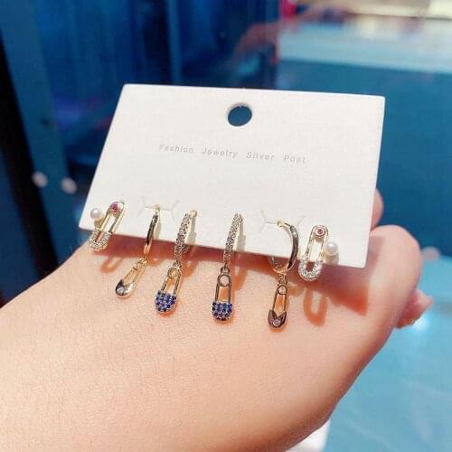 S925 Stamp Silver Color 6 pieces/set Pin Shaped Hoop Earrings Set for Women Party Korean Jewelry