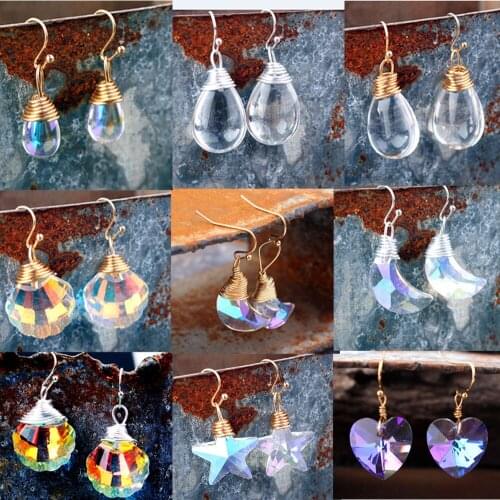 Elegant Mix Color Crystal Heart Drop Shape Pendant Earrings for Women Trendy Enlaced Gold Color Alloy Charm Ear Cuff Earrings