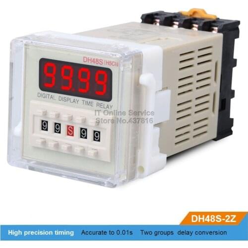 DH48S-2Z 220V/12V/24V LED Digital display Time relay Two groups delay buy one get one base pedestal