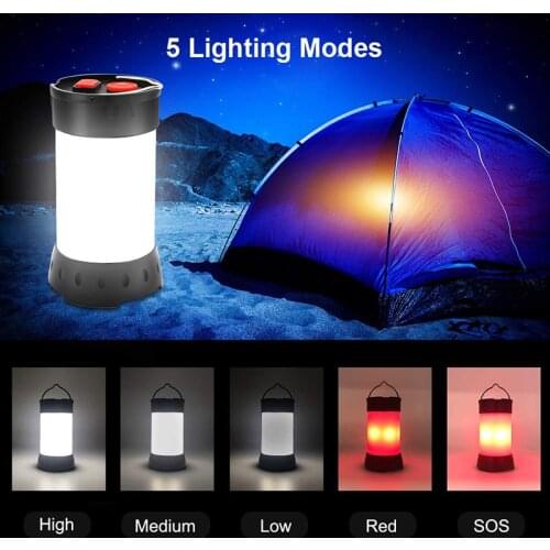 LED Camping Lantern USB Rechargeable 5 Light Modes Tent Light Waterproof Flashlight Torch Portable Lamp Outdoor Camping Gear