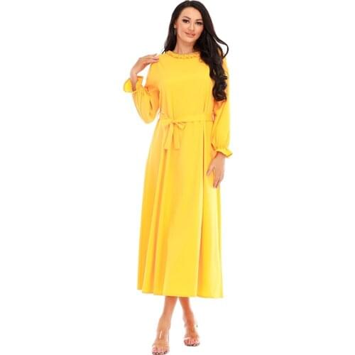 Turkey Islamic Muslim Hijab Dress Plus Size Yellow Abaya Dubai Dresses For Women Robe Longue Femme Musulmane Vestidos Ropa Mujer
