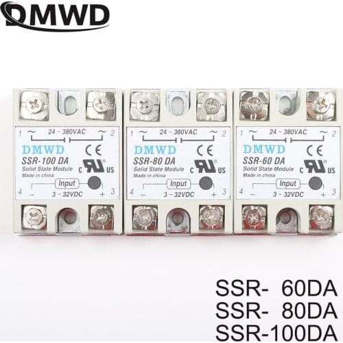 Solid State Relay SSR-60DA SSR-80DA SSR-100DA 60A 80A 100A 3-32V DC TO AC 24-380V SSR 60DA 80DA 100DA
