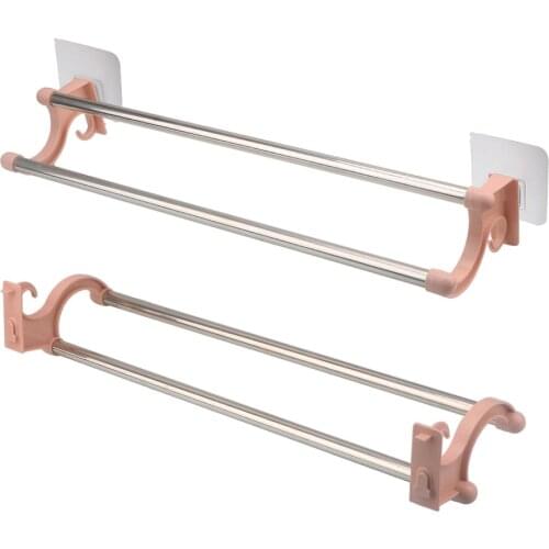 Double-bar Towel Rack Bar Bathroom Kitchen Hanging Holder Stainless Steel Over Door Cabinet Shelf Rack Kitchen Tools