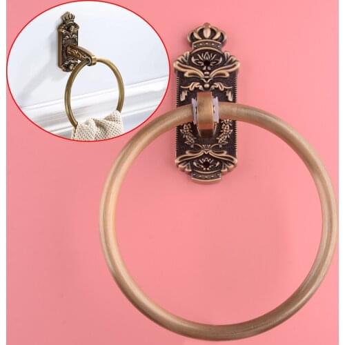 Vintage Bronze Carved Antique Style Metal Towel Ring Bath Towel Hang Round Ring Holder Bathroom Accessories