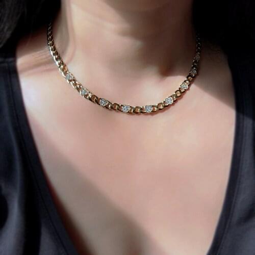 Vintage Heart Choker Necklace For Women Cubic Zirconia Stone Gold Plated Cuban Link Chain Punk Fashion Costume jewelry bijoux CZ