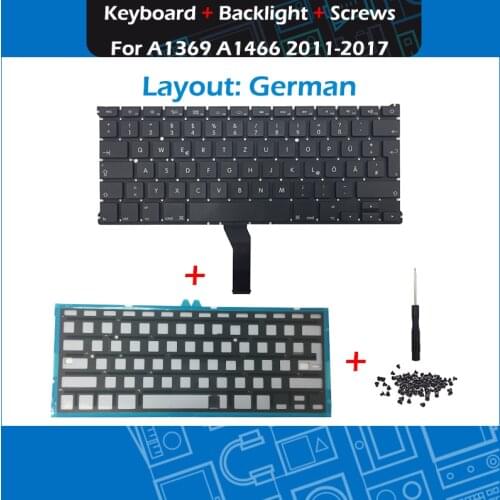 New A1466 GER German Keyboard for Macbook Air 13" A1369 A1466 DE Keyboard + Backlight Replacement 2011 2012 2013 2014 2015 Year