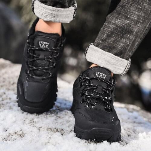 Waterproof Outdoor Hiking Shoes Low-cut Anti-skid Trekking Shoes Fleece Warm Winter Sneakers Military Tactical Boots for Men