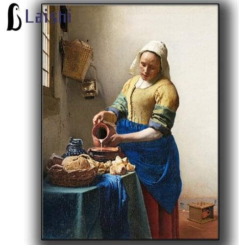 World Famous Painting The Milkmaid 5D Diamond Painting Full Square Diamond Embroidery Pearl Girl Sale Rhinestones Mosaic Picture