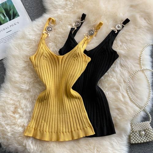 V-neck Halter Sexy Camisole Top 2021 Summer Women Sexy off-Shoulder Solid Color Sleeveless Camis Womens Clothing Tanks Tops