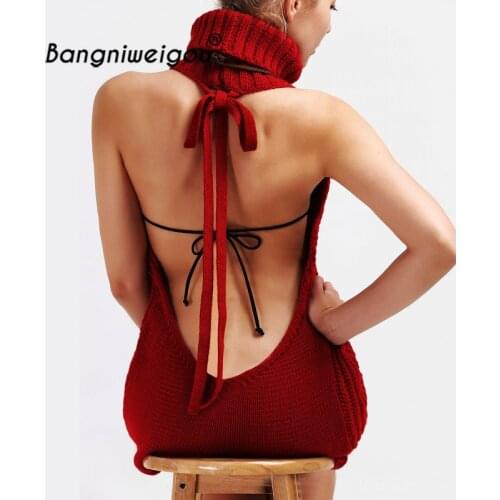 7 colors New Turtleneck Sleeveless Long Virgin Killer Sweater Japanese Knitted Sexy Backless Sweater Women Slim Pullovers