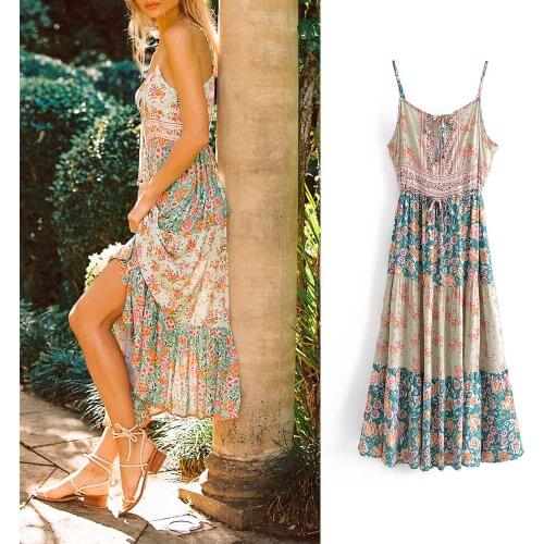 Women Dress Za Spring Chic Flower Print Cami Dress Bow Sashes Front Split Fashion 2021 Sleeveless Dresses Female Sashes Vestidos