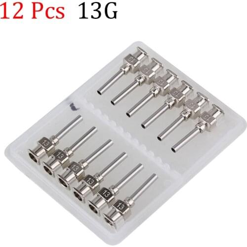 12 Pcs 1/2 Inch Silver Stainless Steel 13Ga Connector Glue Head Dispensing Needle, Suitable For Dispensing Electronic Components