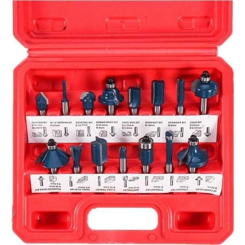 15Pcs Router Bits Set 1/4-Inch Shank Drill Milling Cutter Bit For Wood Cutting Tools For Wood MDF Board Hardwood Softwood