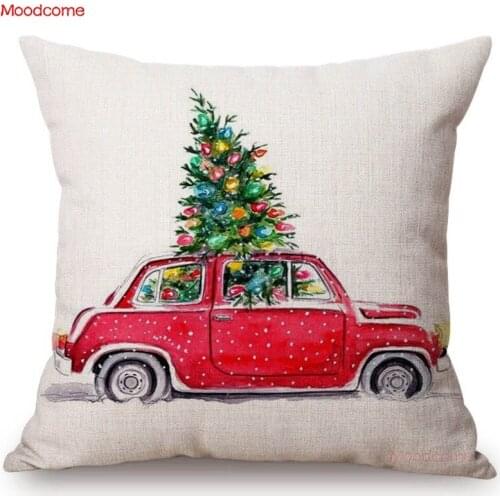 18" Square Christmas Car Home Decoration Pillow Watercolor Christmas Tree Print Sofa Cushion Home Decor Car Gift Pillow 45x45cm