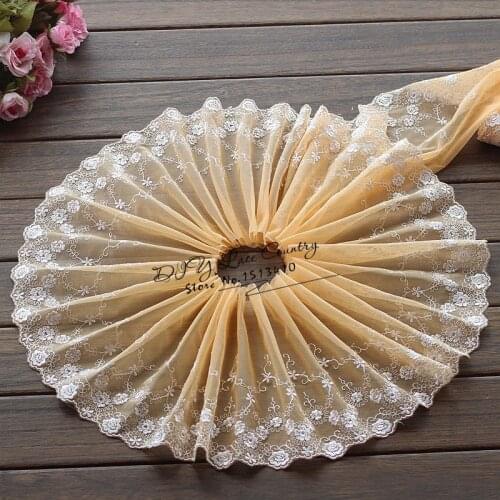 Free shipping 2yards/lot 19cm wide Embroidered Floral Tulle Lace Trim~yellow~lovely