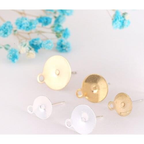 20pcs Real Solid Carven 925 Sterling Silver Earring Post Stud Needle with 6 8 10mm Blank Flat Base for DIY Jewelry Making Crafts