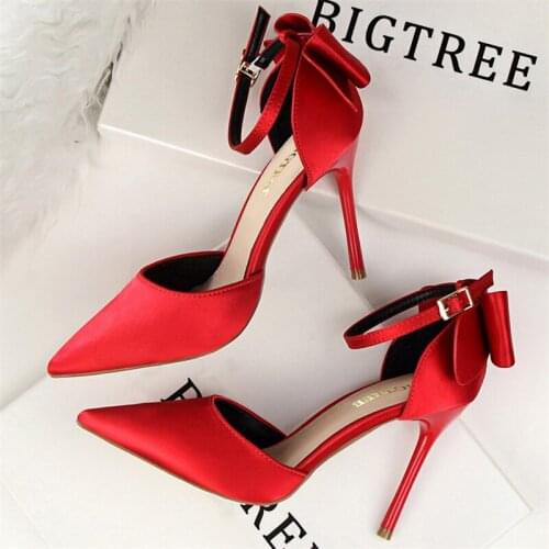 2021 Women Plus Size 43 Summer 10cm High Heels Sandals Lady Satin Silk Pointed Toe Stiletto Pumps Female Footwear Wedding Shoes