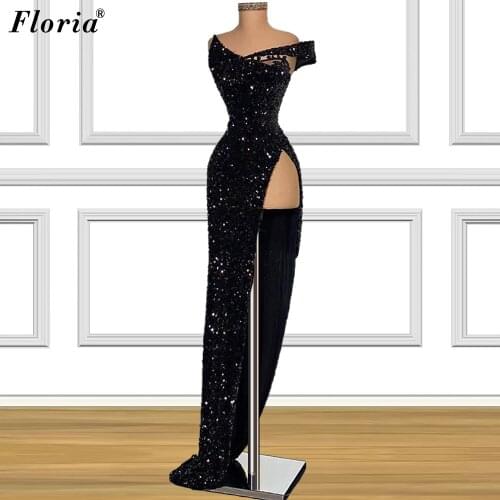 2021 New Black Sparkly Prom Dresses Long Mermaid Cocktail Party Gowns Middle East Celebrity Dress For Women Vestidos De Fiesta