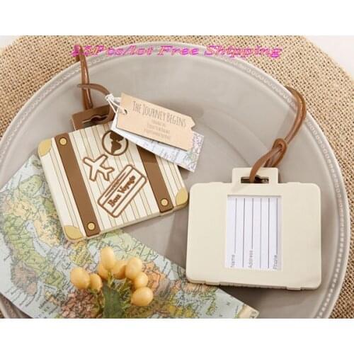 25Pcs/lot) Travel themed Wedding gifts of Let the Journey Begin Vintage Airplane Suitcase Luggage Tag For Bridal Party favors