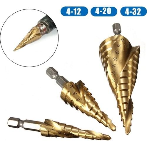 3Pcs Hex HSS Spiral Grooved Step Cone Drill Bits 4-12mm/20mm/32mm Hole Cutter Metal Hole Cutter Drilling Power Tools