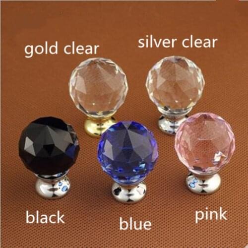 30mm black blue pink clear k9 crystal drawer shoe cabinet knob pull silver gold diamond head dresser door handle fashion deluxe