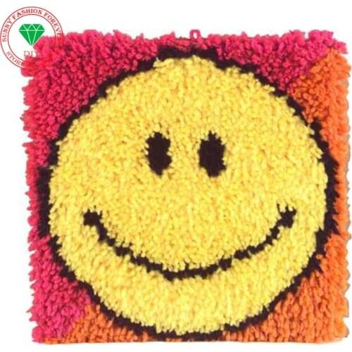 3D Carpet Embroidery Latch Hook Rug Kits DIY Needlework Unfinished Crocheting Rug Yarn Cushion Mat Home Decor Embroidery Smile