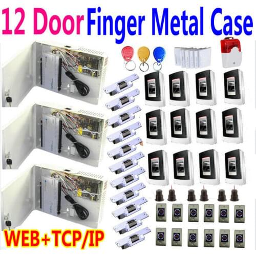 12 Door Full Power supply box+12 Metal Biometric Fingerprint/Card scanner+12 strike door lock+magnetic sensor access control kit