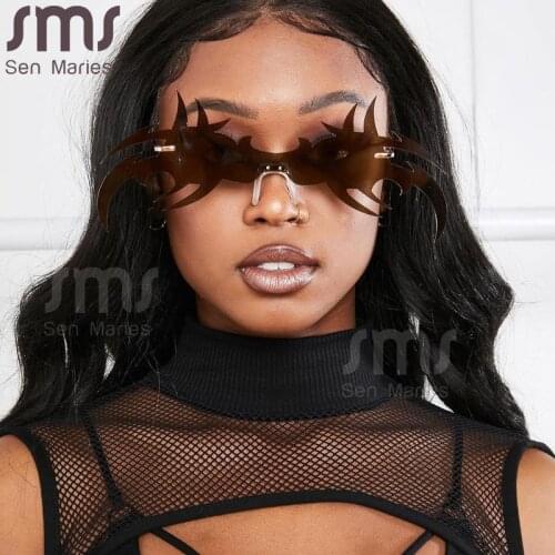 Oversized Punk Rimless Sunglasses Men Women 2020 Luxury Fashion Big Crab Frames Glasses Vintage Black One Piece Sunglasses UV400