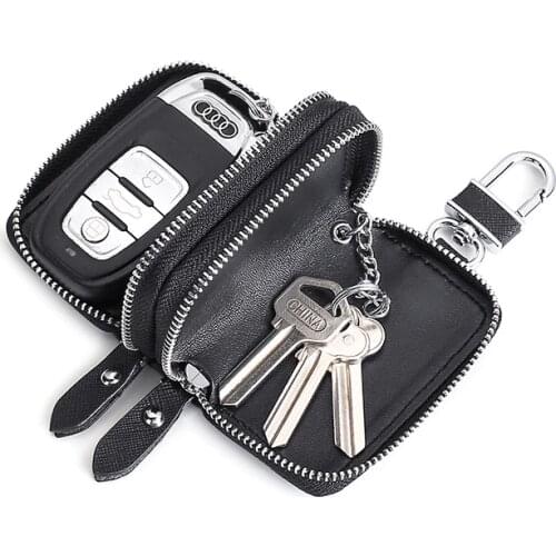 Bycobecy Business Men And Women Genuine Leather Car Key Case Double Zipper Key Holders Cross Pattern Key Wallet