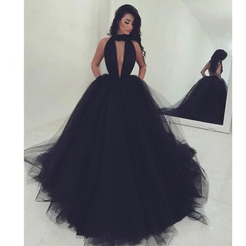 Black Princess Evening Dress Long Sexy Ball Gowns High-end Prom Dresses Backless 2021 New Sweep Train Deep V-neck Haute Couture