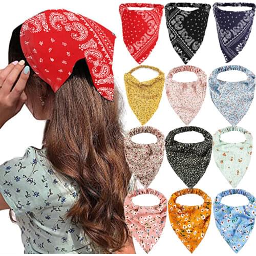Floral Elastic Hair Scarf Bandana Headbands Women Chiffon Head Kerchief Turban Vintage Triangle Hairbands Hair Accessories Girls