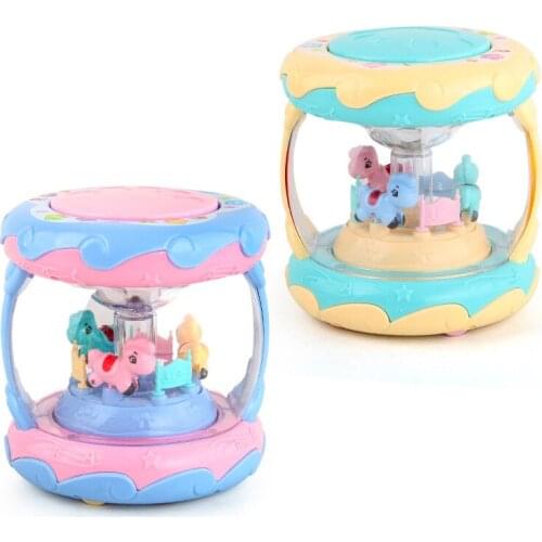 Infant Toys Carousel Musical Hand Drum Beat LED Music Early Educational toys Funny Children Learning Developmental Baby Rattles