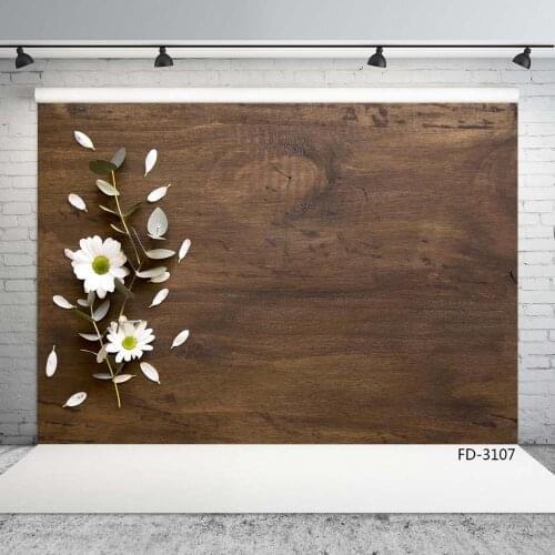 White Bloom Flower Leaf Brown Wooden Board Photo Background Food Photography Backdrop Props Studio Shoot For Baby Shower Newborn