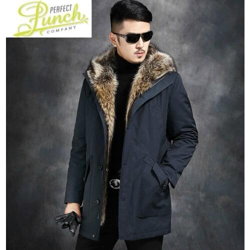 Rabbit Real Coat Natural Liner Parka Winter Jacket Men Raccoon Fur Collar Warm Parkas Plus Size L17-1412 YY455