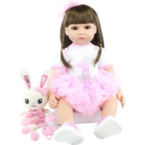 60 CM Soft Silicone Reborn Toddler Doll Lifelike Dress Up Long Hair Princess Babies Toys For Girl Boneca Birthday Gift
