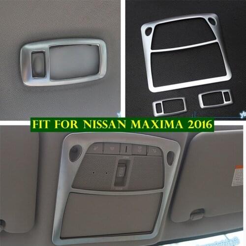 Chrome Front + Rear Roof Reading Lamps Lights Frame Decoration Cover Trim 3 Pcs / Set Accessories Fit For Nissan Maxima 2016 ABS