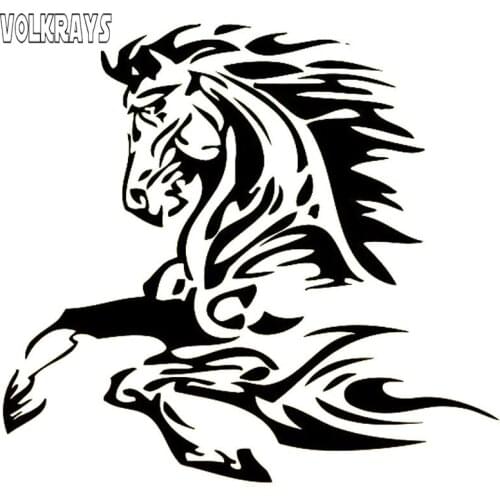 Volkrays Fashion Car Sticker Animal Tattoo Horse Stallion Accessories Reflective Sunscreen Vinyl Decal Black/Silver,14cm*15cm