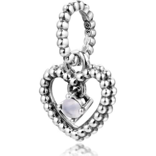 Milky White Beaded Heart Beads fits For Bracelets Necklaces 100% 925 Sterling-Silver-Jewelry Charms Free Shipping
