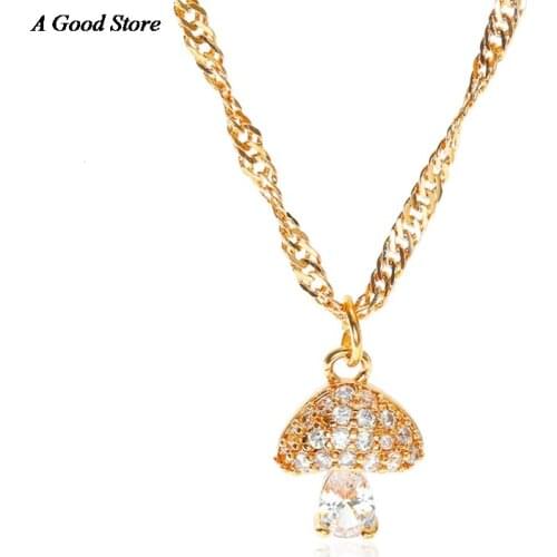 New Women Statement Zircon Pendent Necklace Mushroom Shape Clear CZ Link Chain Necklace For Wedding Femme Jewelry