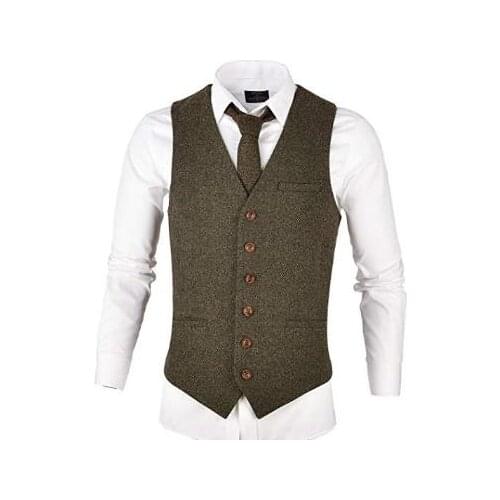 TPSAADE 2020 New Arrival Mens Slim Fit Herringbone Tweed Suits Vest Premium Wool Blend Waistcoat