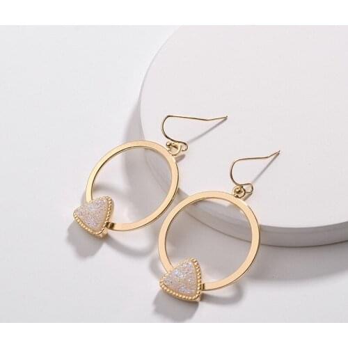 New Faux Copper Border Triangular Druzy Quartze Drop Earrings Fashion Jewelry Cute Quartz Hook Earrings for Women