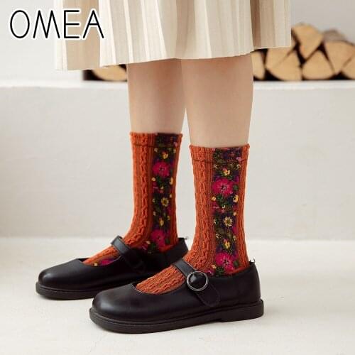 OMEA Retro Socks Women 5 Pairs Folk-custom Cotton Breathable Spring Long Socks Floral Academic Style Bohemian Socks High Quality