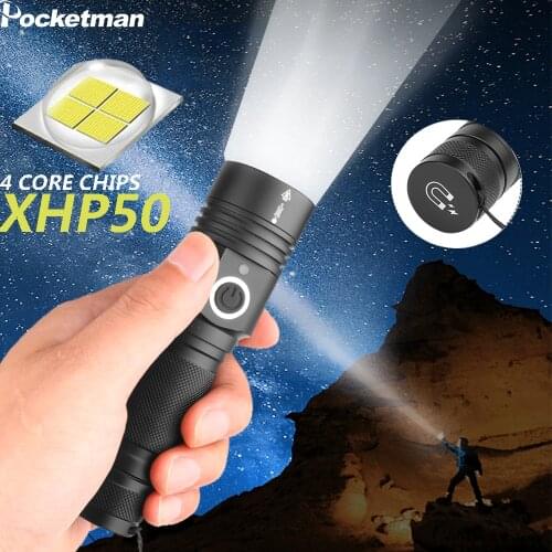 8000LM XHP50 Tactical Flashlight XHP50.2 Torch USB Rechargeable Lanterna Magnetic Lamp Lantern use 1*18650 Battery For Camping