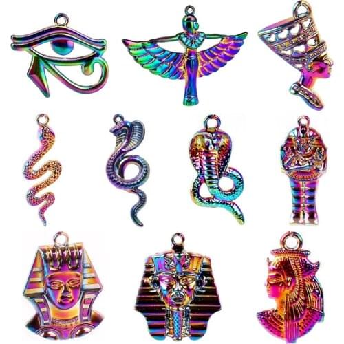 Rainbow Mixed Egyptian Snake Charms For Jewelry Making Punk Accessories Goddess Eye Pendant Charm Handmade Anklets Alloy Crafts